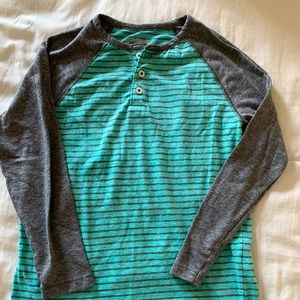 Boys Gray/teal long sleeve henley